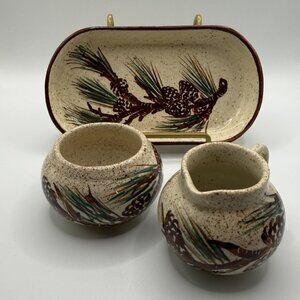 Vintage *RARE* Century House 'Pine Cone Spray' Sugar & Creamer Set with Tray